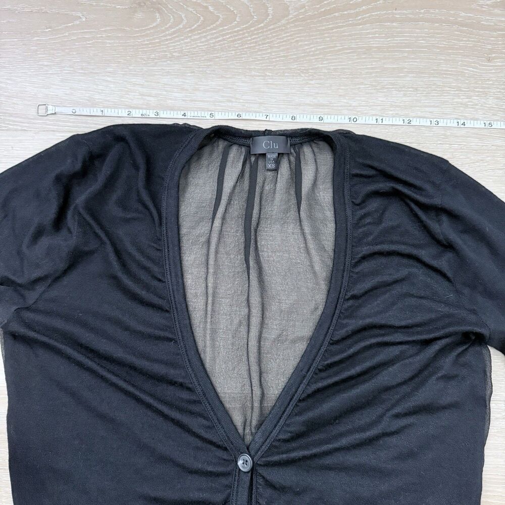 Clu Black Silk Chiffon Back Peplum Cardigan Top XS Sheer Ruffle Layered Metallic - Picture 16 of 16